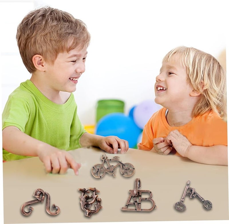 5 قطع من ألغاز تحدي العقل المعدنية السبيكية ثلاثية الأبعاد، ألعاب منطقية متشابكة للفتح للكبار والأطفال - Image 2